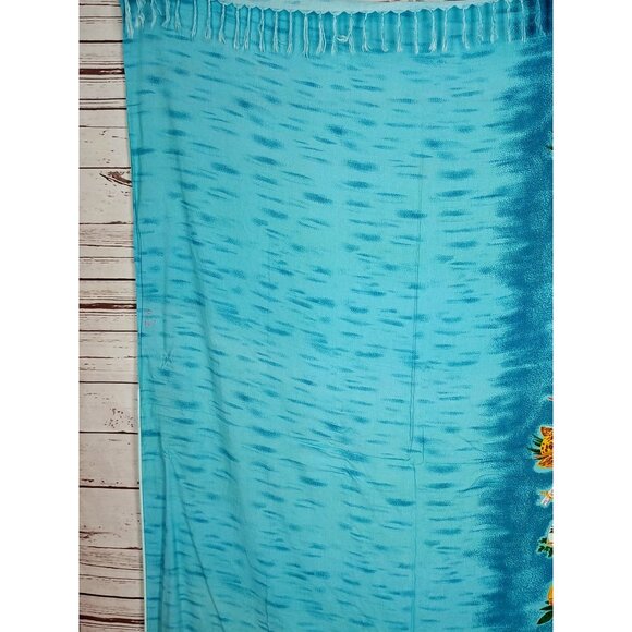 Caribbean Soul Tropical‎ Blue Sarong With Floral Print With Fringe Accents - Picture 6 of 11